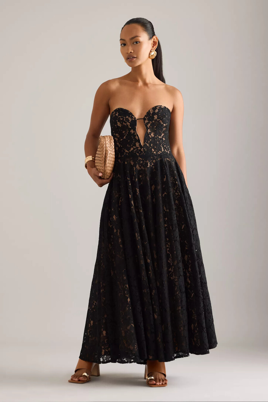 vestido midi de encaje ópalo bardot