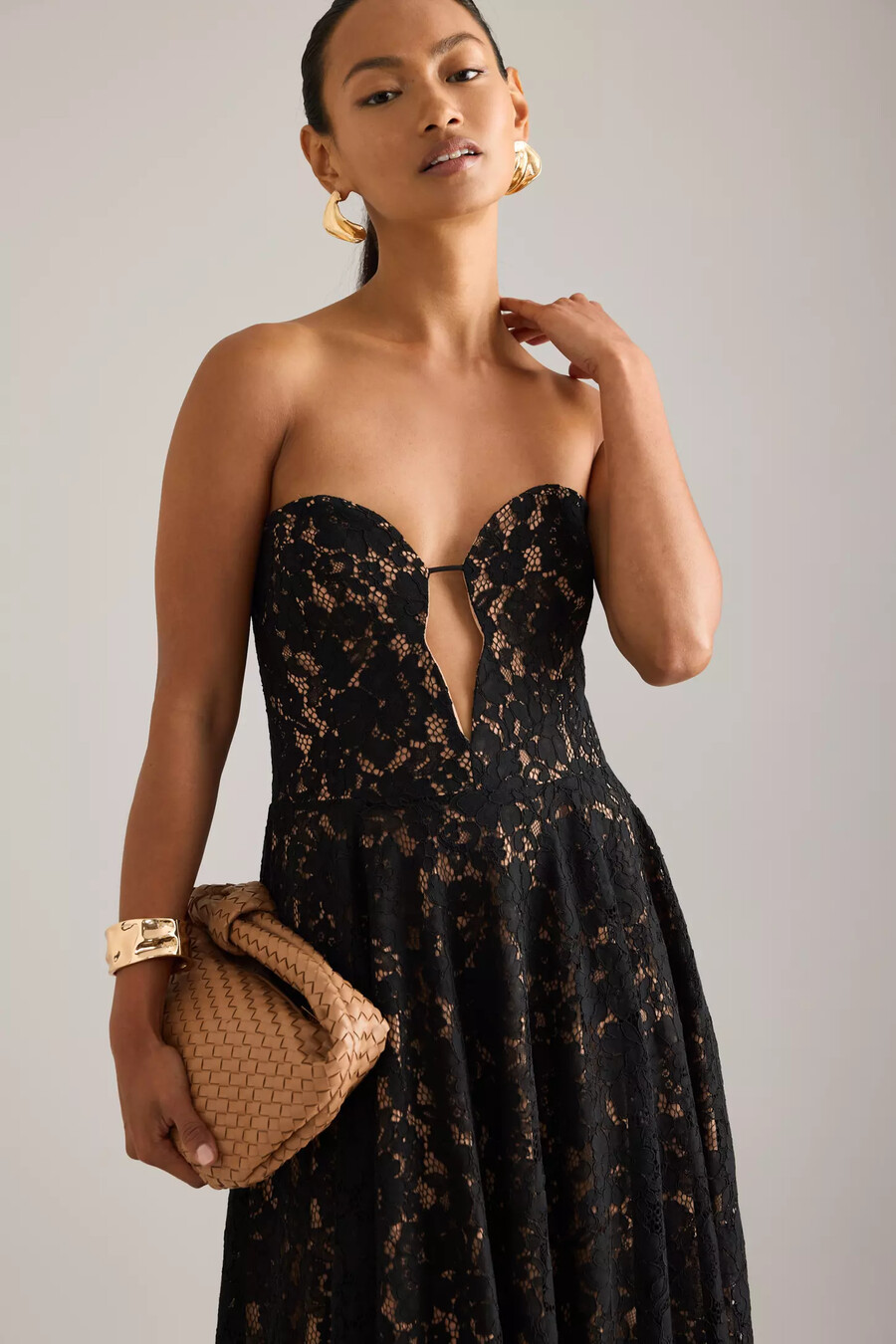 vestido midi de encaje ópalo bardot