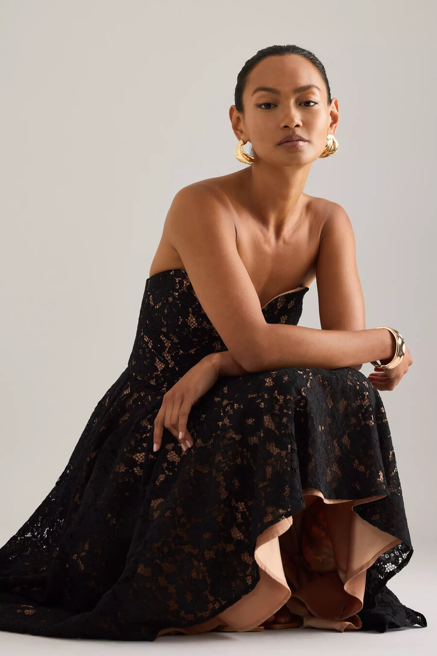 vestido midi de encaje ópalo bardot