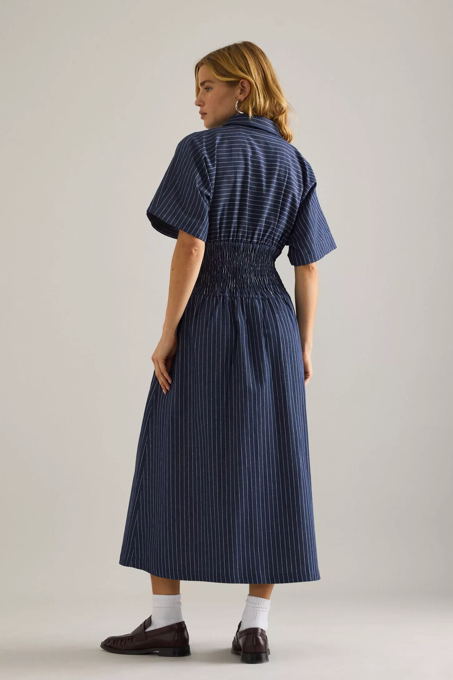 vestido camisero midi de rayas vaqueras poppy de anthropologie