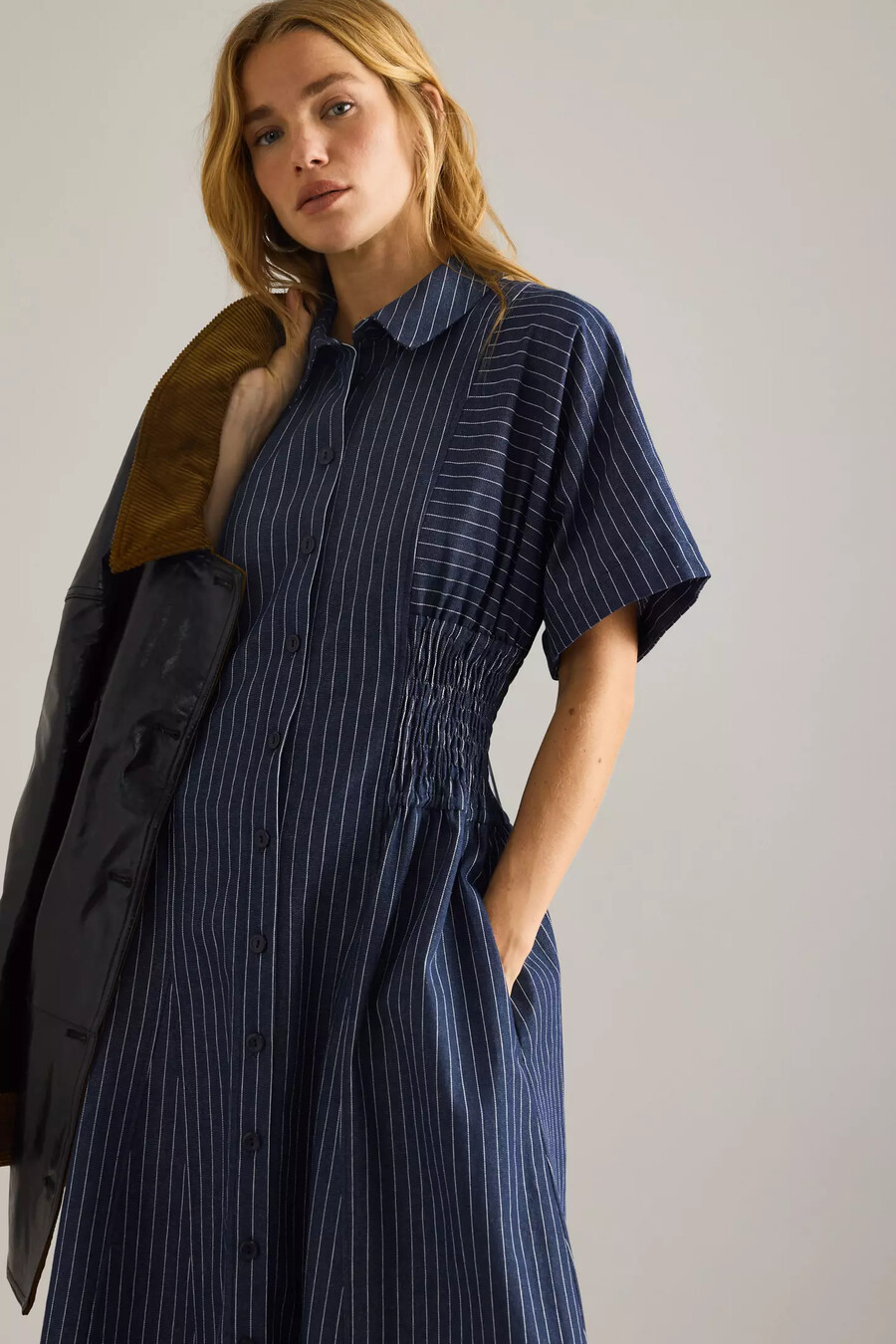vestido camisero midi de rayas vaqueras poppy de anthropologie