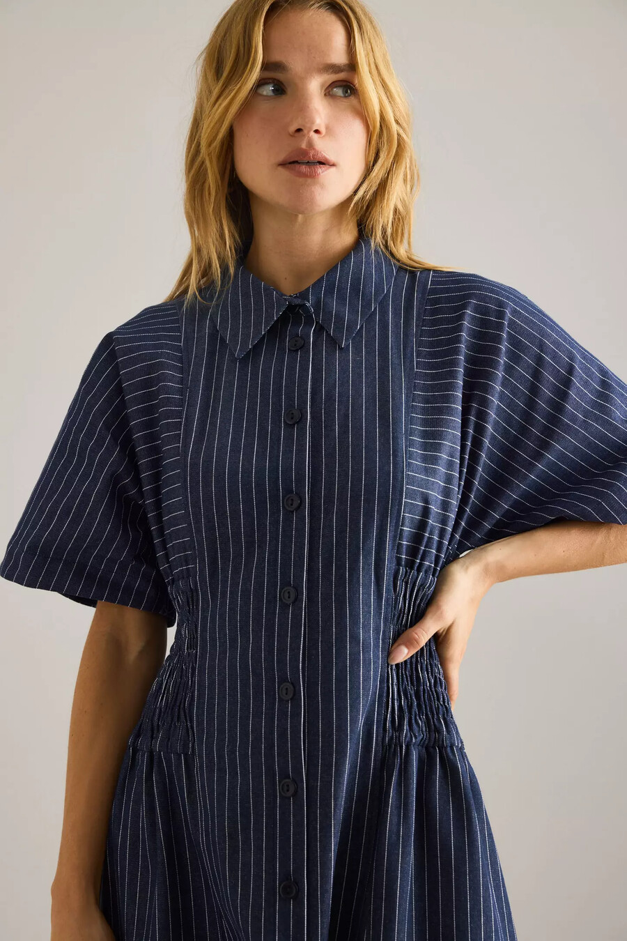 vestido camisero midi de rayas vaqueras poppy de anthropologie