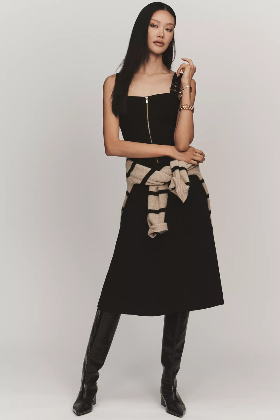 vestido midi con cremallera frontal y corte en a de maeve hardware