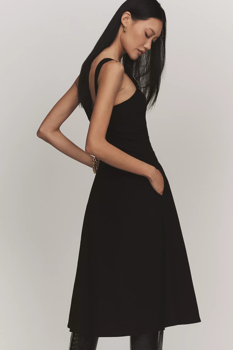 vestido midi con cremallera frontal y corte en a de maeve hardware