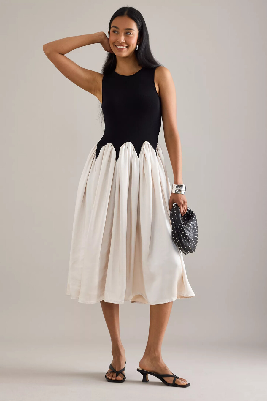 vestido midi de satén con bloques de color y sin mangas siempre michelle