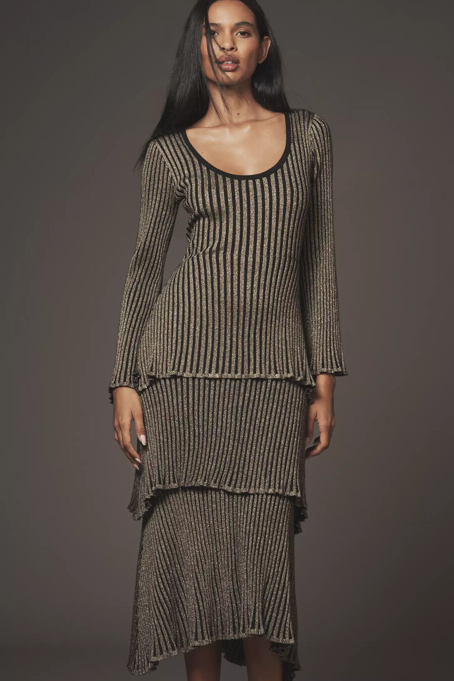 vestido midi brillante escalonado de siempre