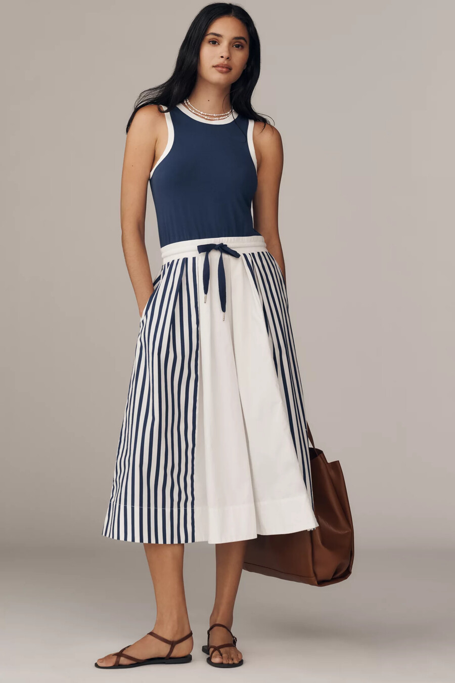 vestido midi sin mangas con cordón para uso diario