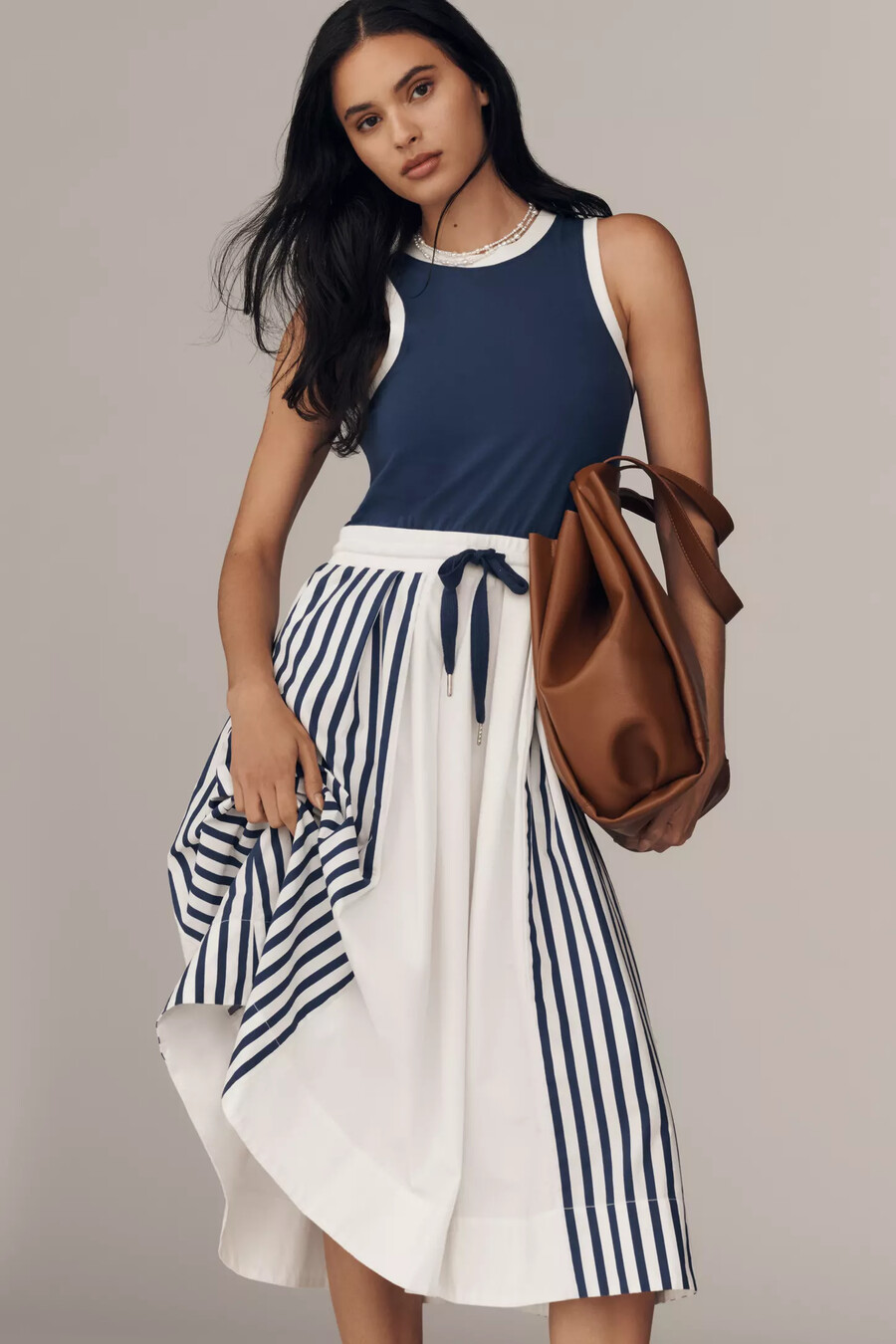 vestido midi sin mangas con cordón para uso diario