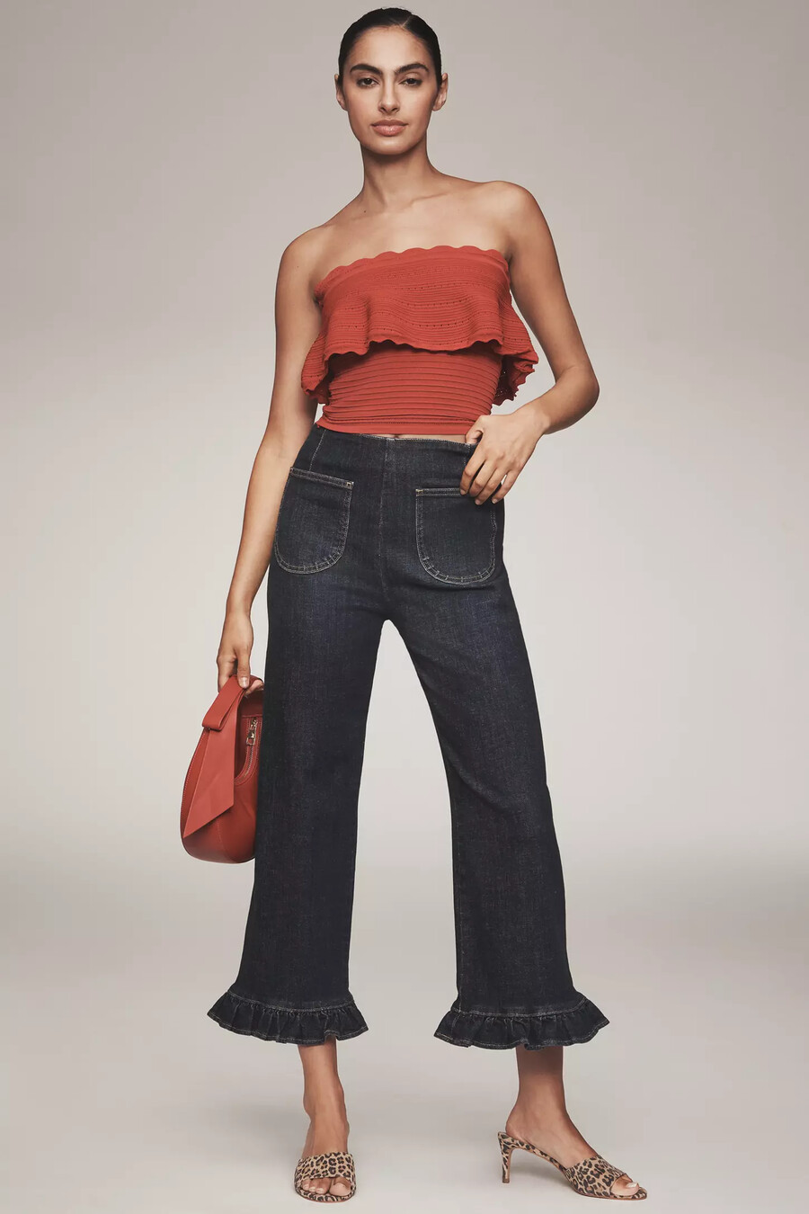vaqueros anchos recortados con volantes colette denim de maeve