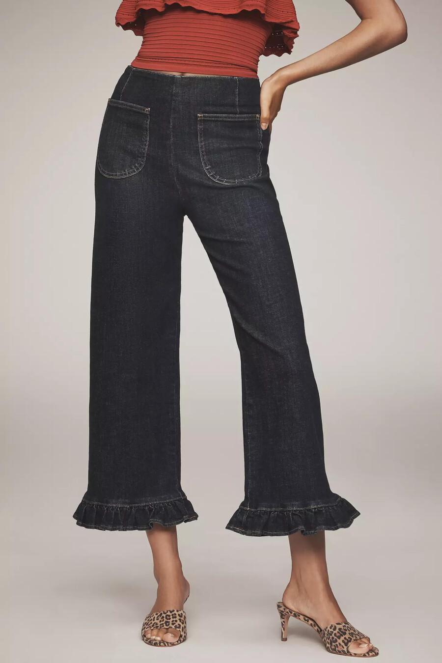 vaqueros anchos recortados con volantes colette denim de maeve