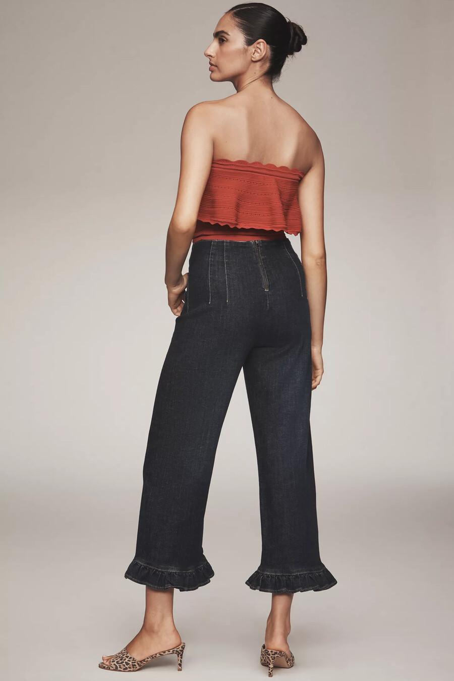 vaqueros anchos recortados con volantes colette denim de maeve
