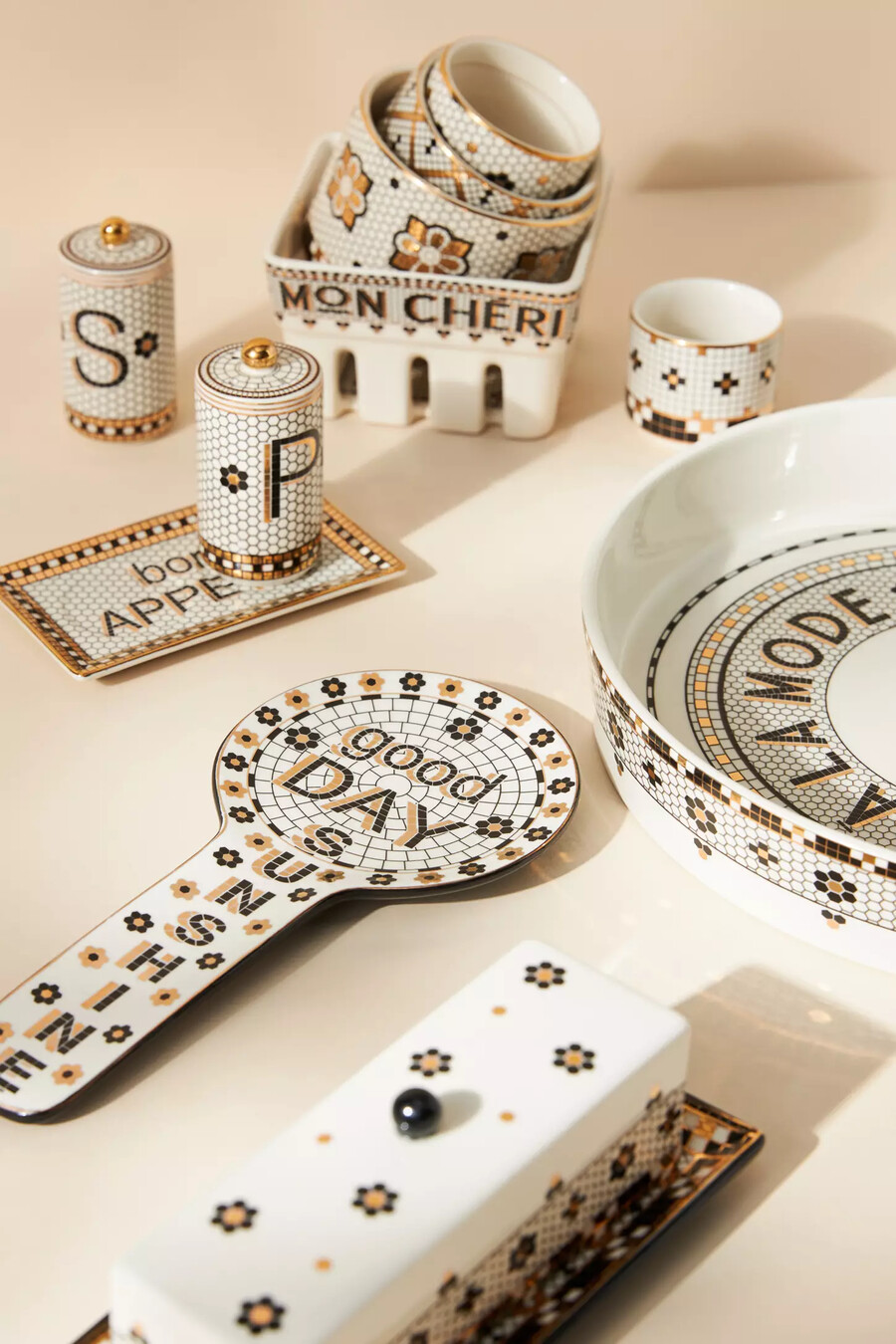 tazas medidoras de cerámica bistro tile juego de 4