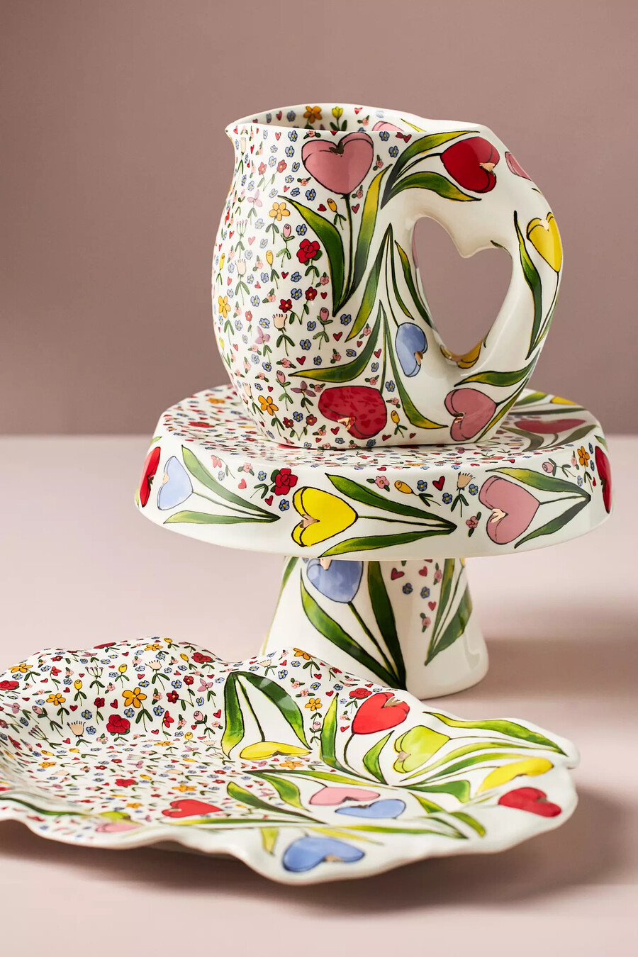 soporte para tartas de cerámica con forma de corazones florecientes de the mud fairy