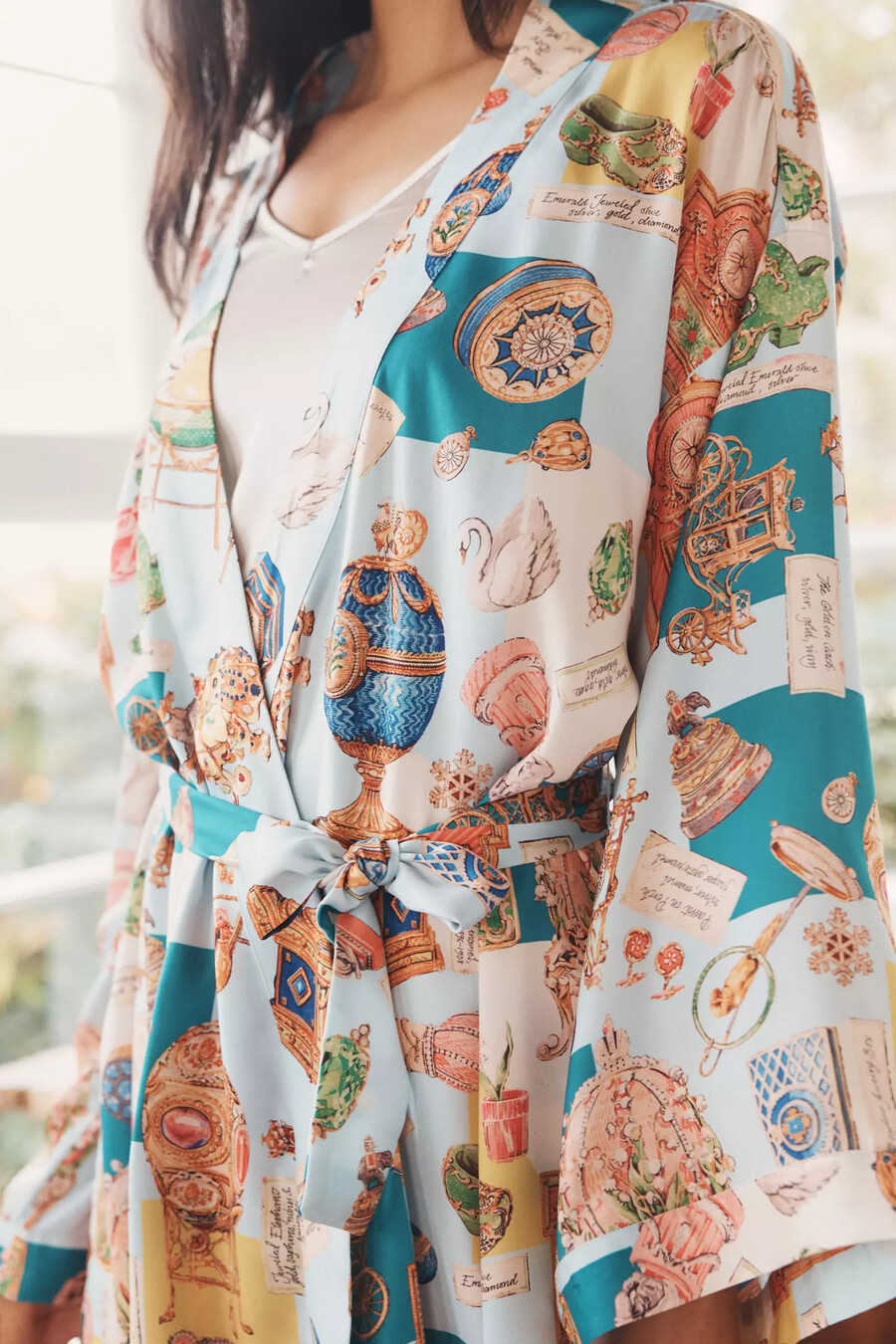 bata midi con estampado sedoso de lyrebird
