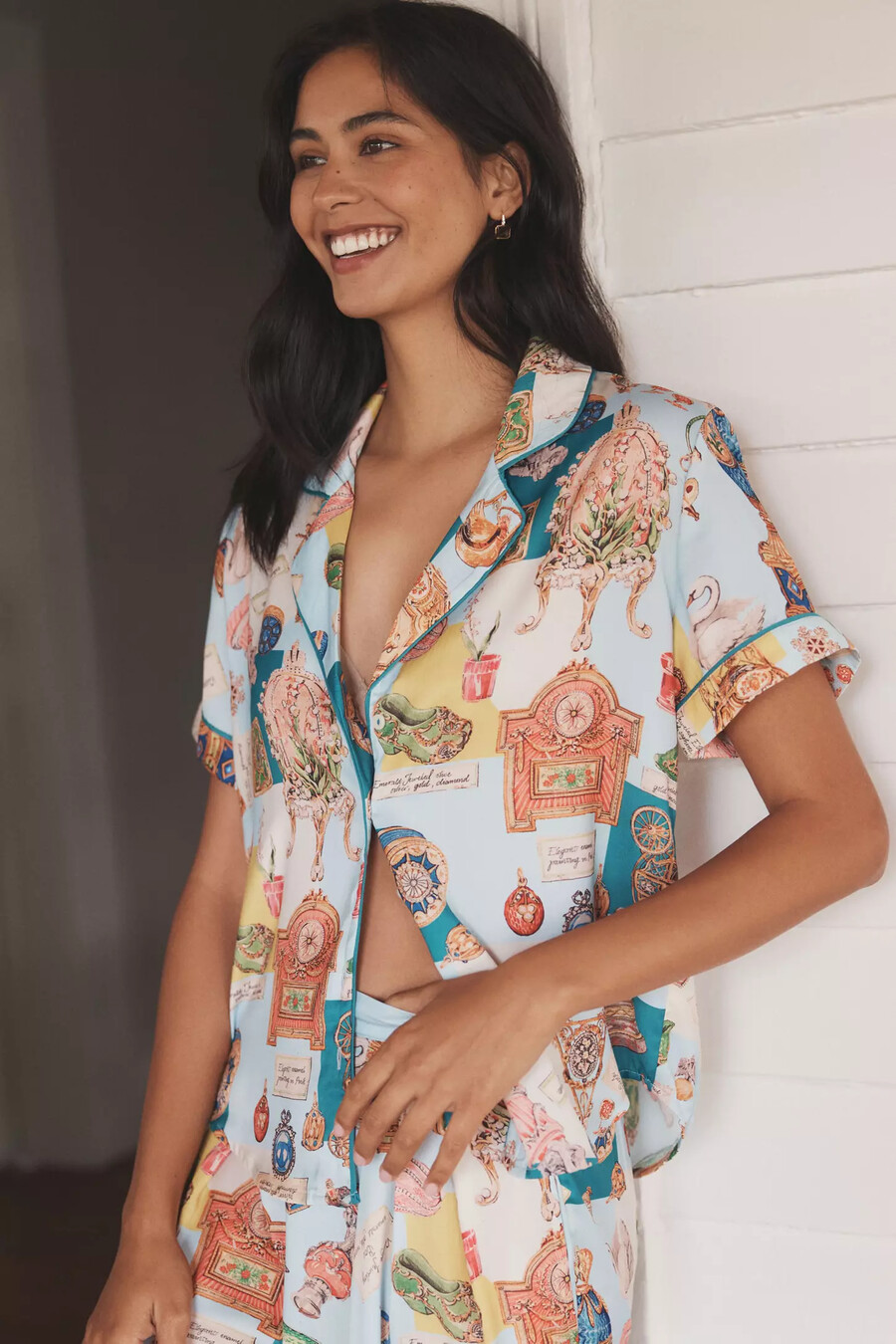 pijama de manga corta con estampado sedoso de lyrebird