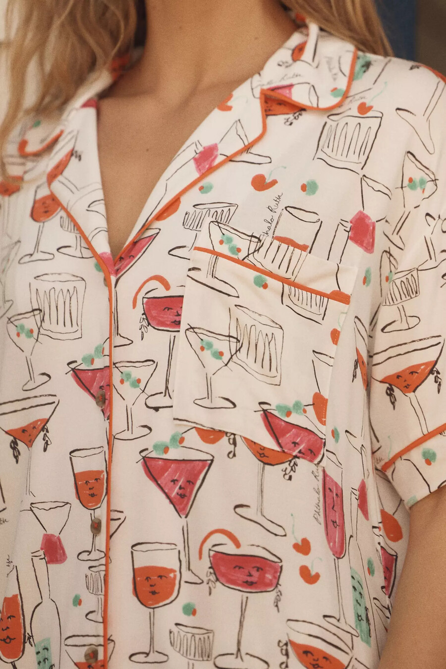 camisa de pijama con ribete de briar edición de manga corta