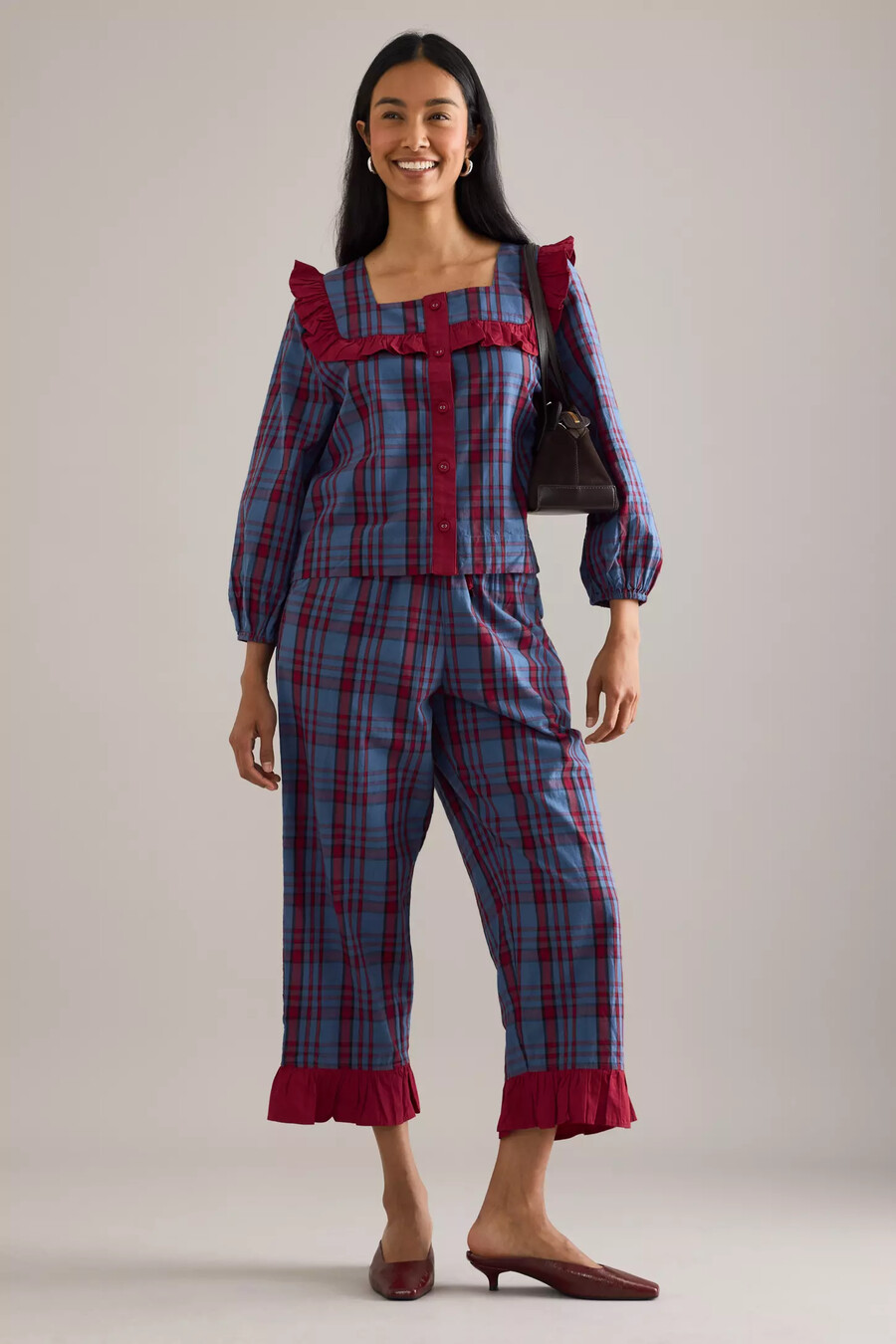 conjunto de pijama con volantes de tartán de tbco