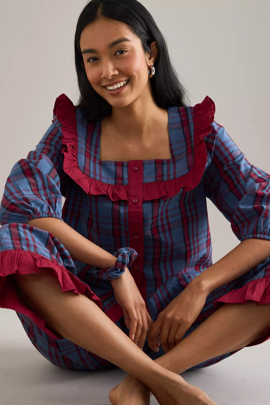 conjunto de pijama con volantes de tartán de tbco