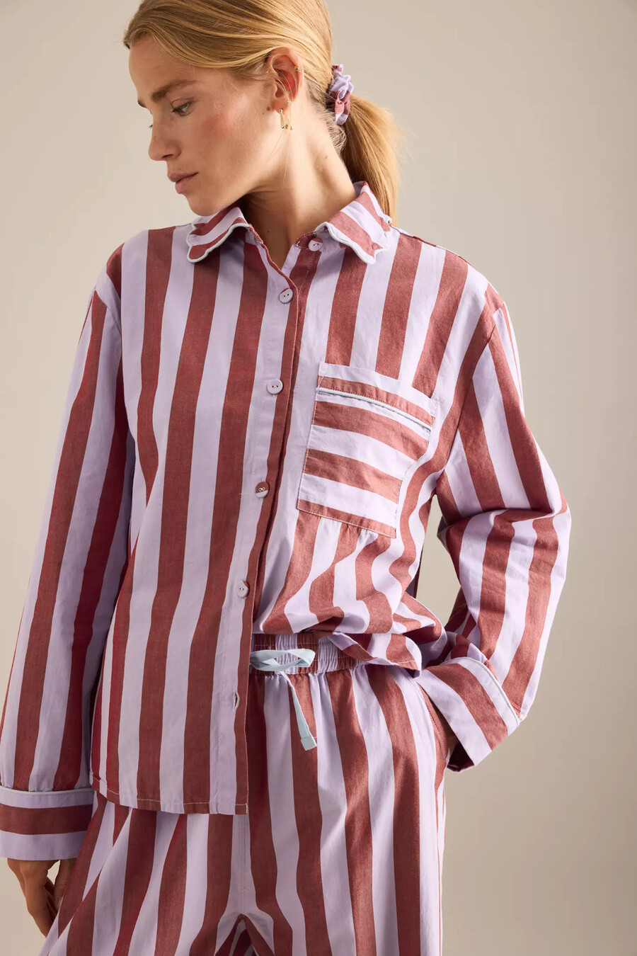 conjunto de pijama largo a rayas tbco