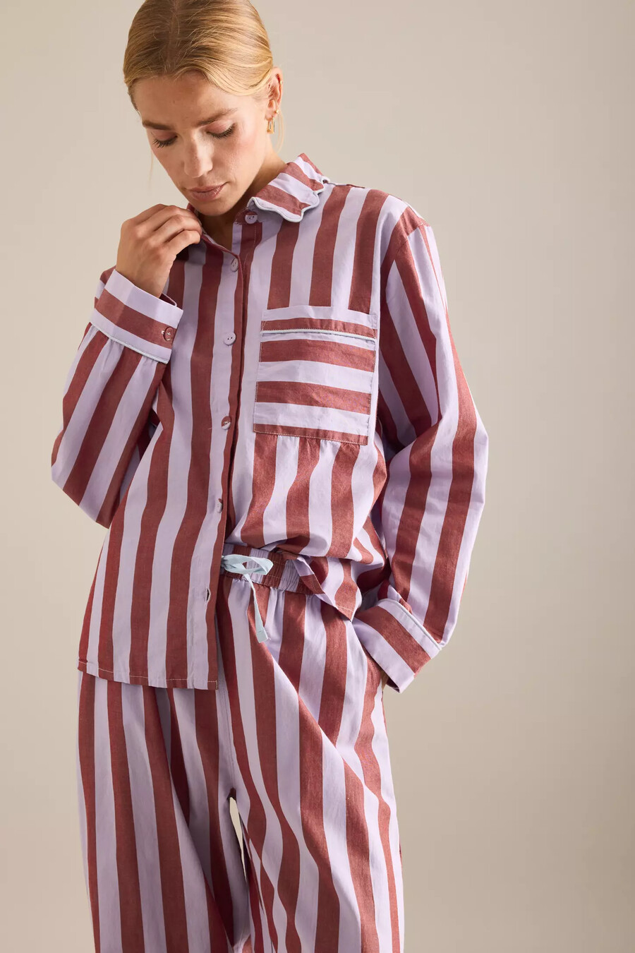 conjunto de pijama largo a rayas tbco