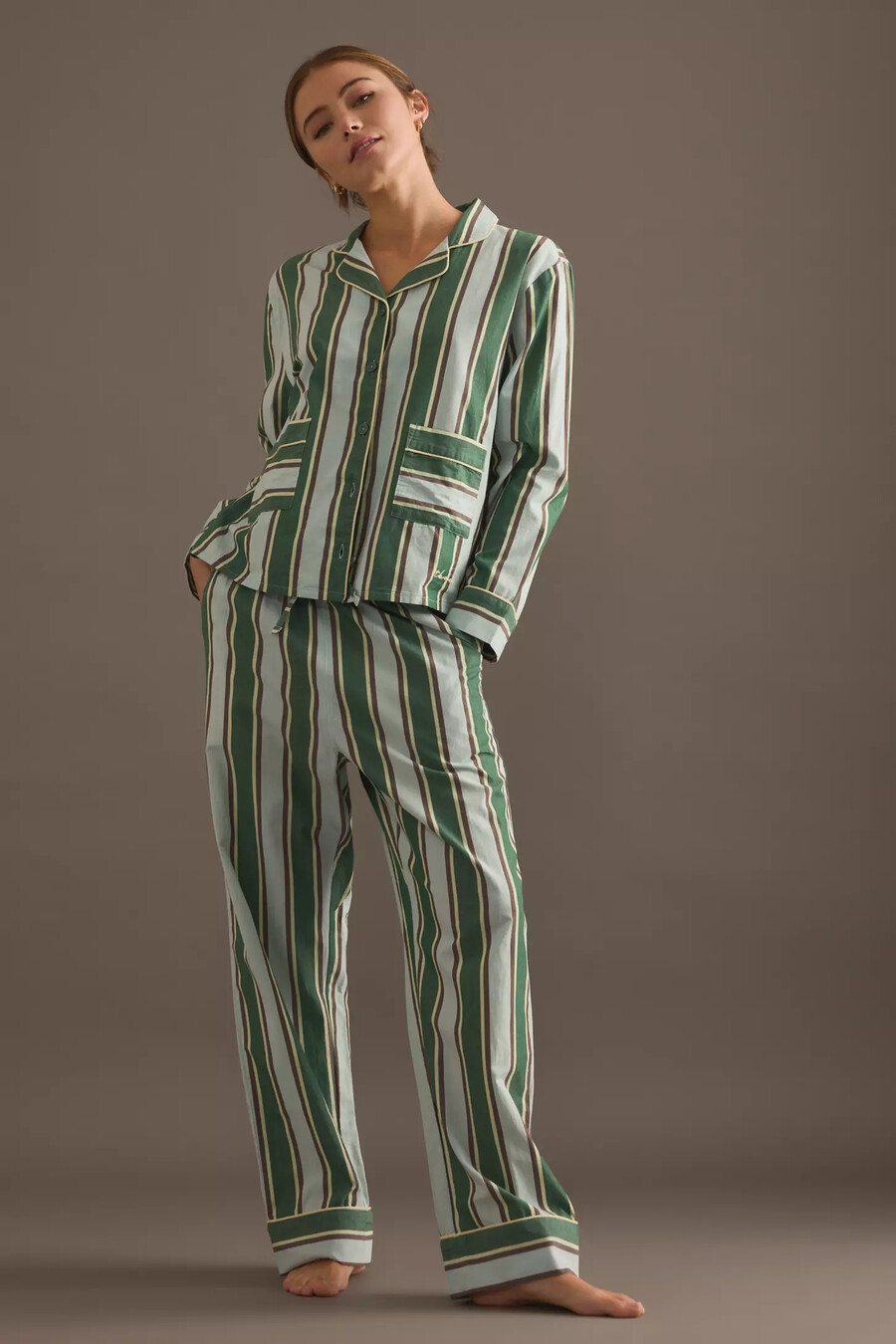 conjunto de pijama de rayas verdes tbco
