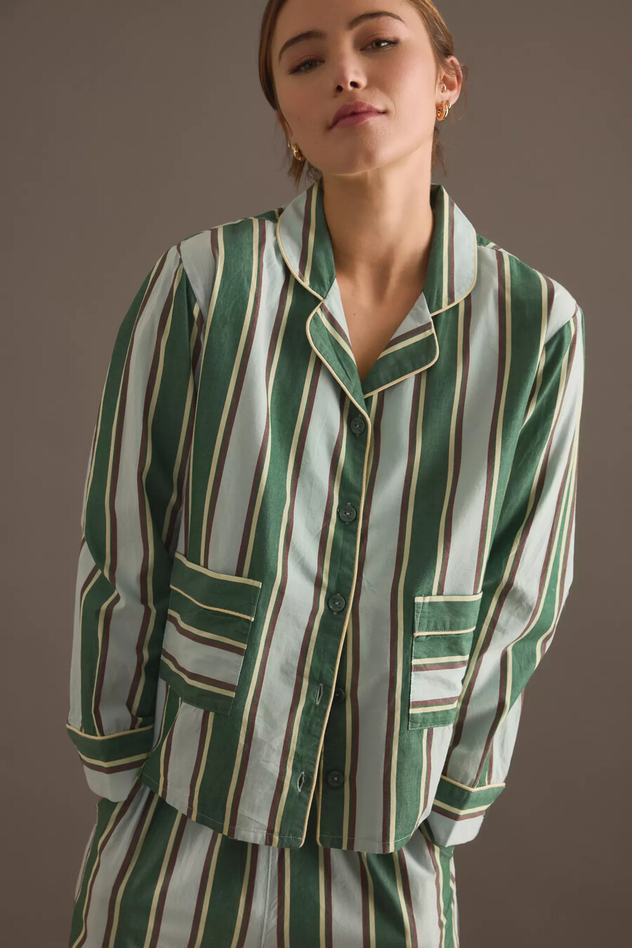 conjunto de pijama de rayas verdes tbco