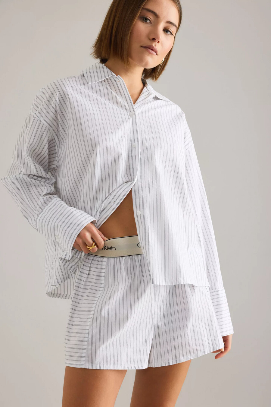 camisa de popelina a rayas de calvin klein