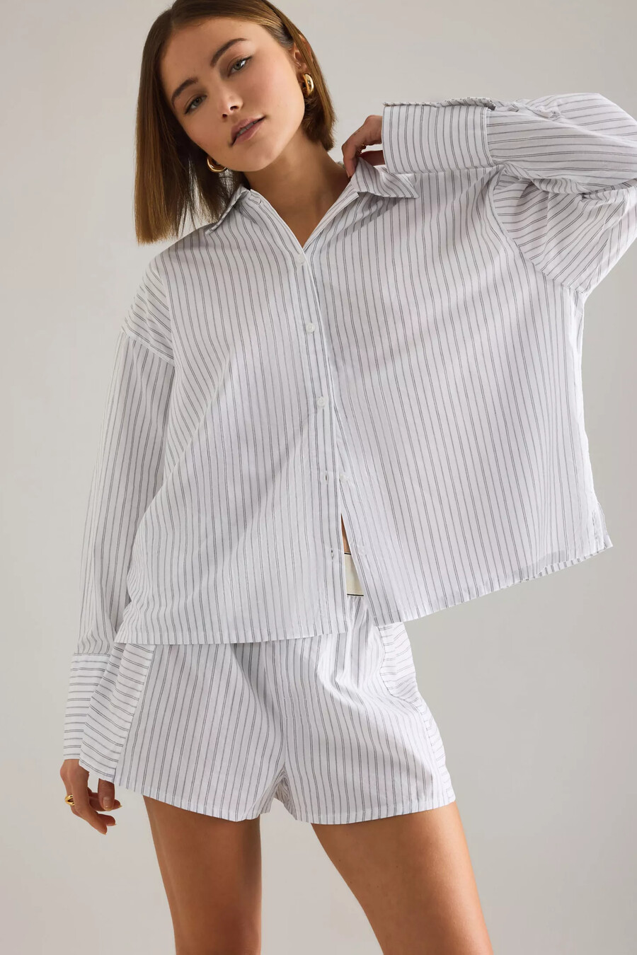 camisa de popelina a rayas de calvin klein
