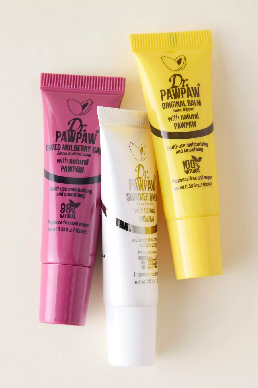 trío de bálsamos labiales merry bright del dr. paw paw
