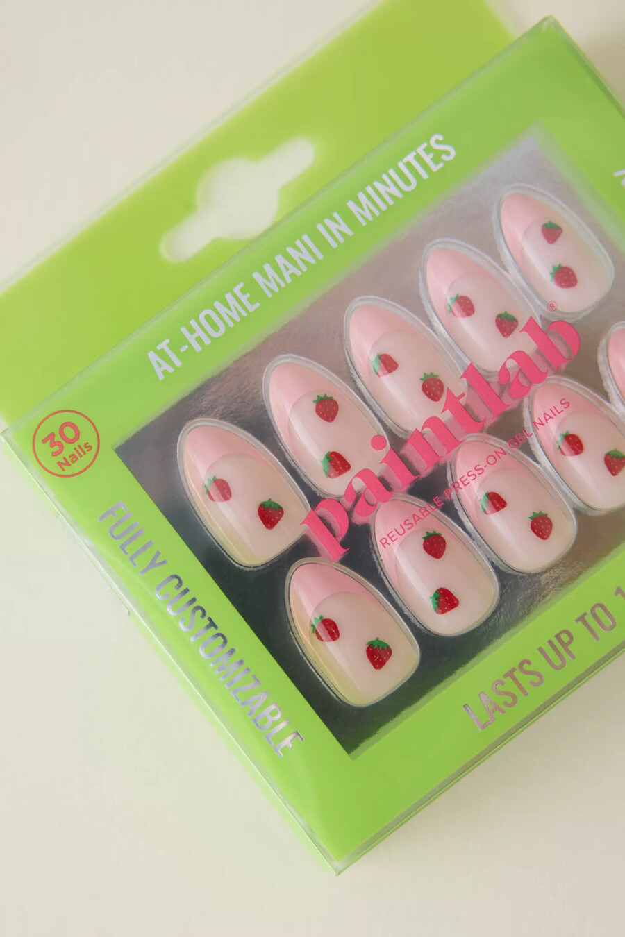 uñas postizas de fresa rosa de paintlab