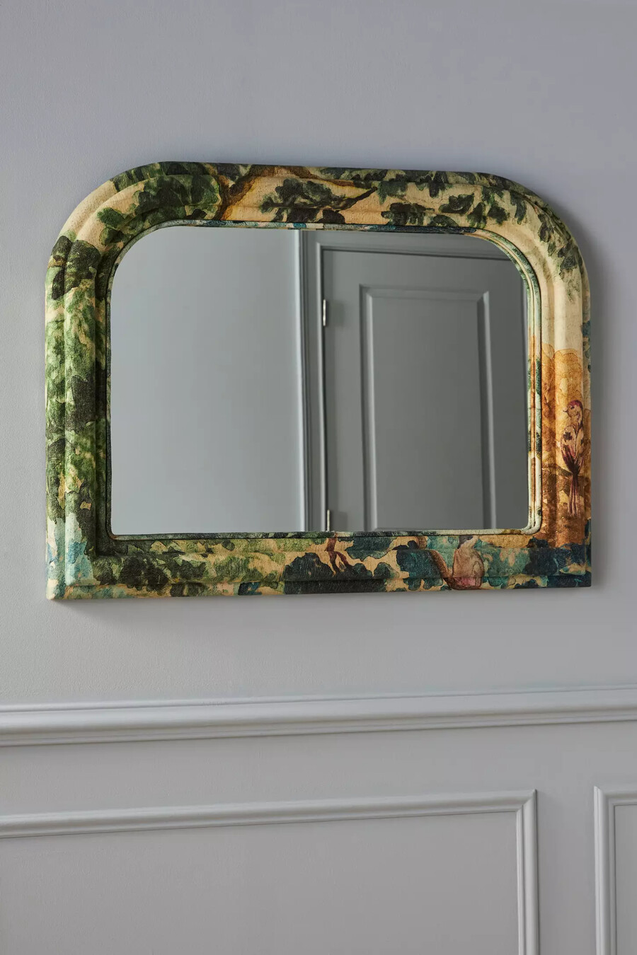 espejo de repisa de madera con diseño floral de judarn