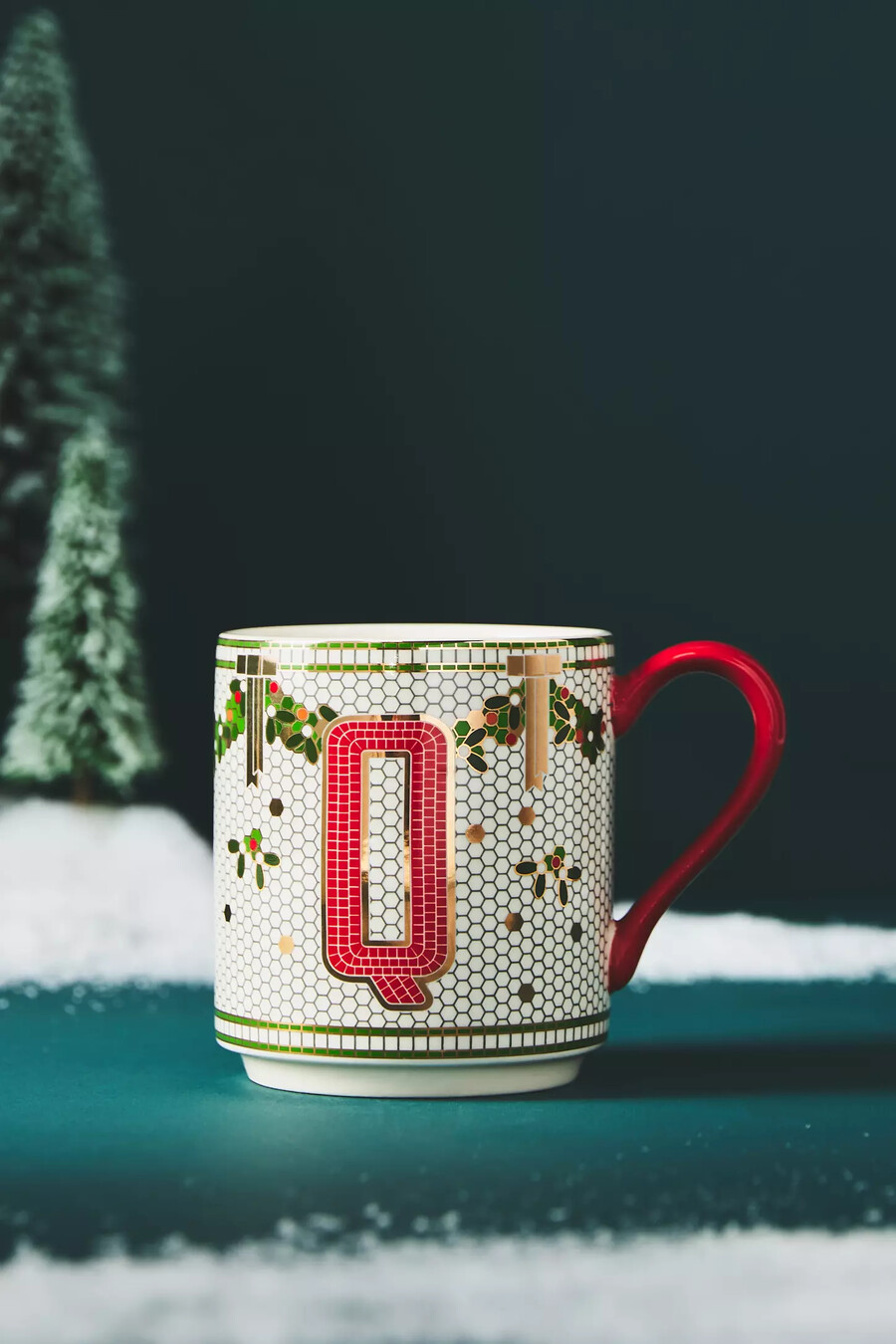taza con monograma de azulejos de bistró festivo