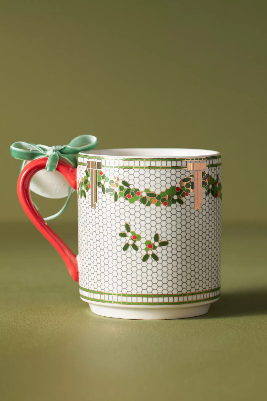taza con monograma de azulejos de bistró festivo