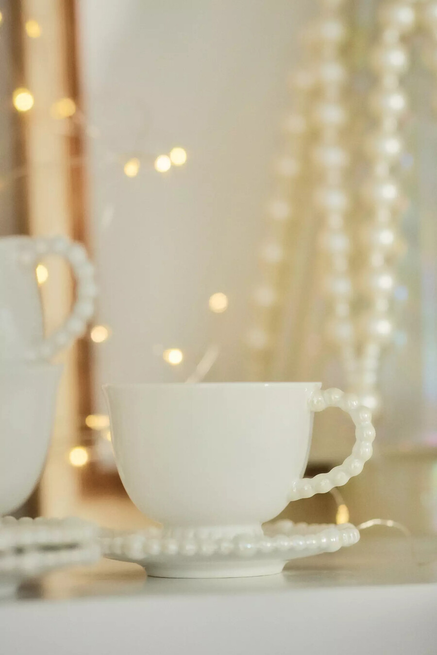 taza y platillo para espresso de cerámica perla