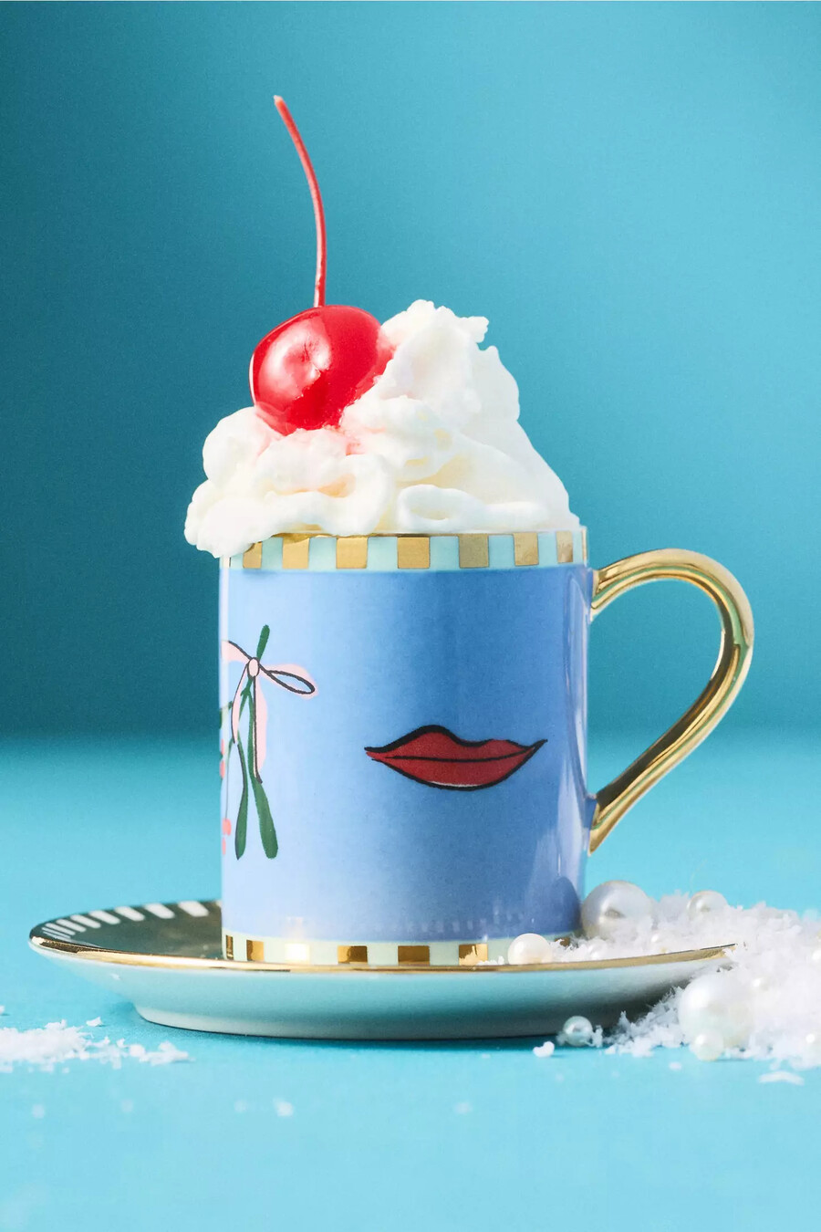 taza y platillo para espresso navideño de cerámica caroline
