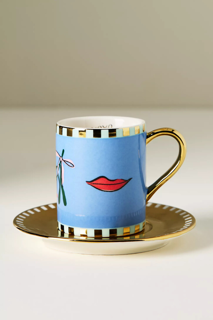 taza y platillo para espresso navideño de cerámica caroline