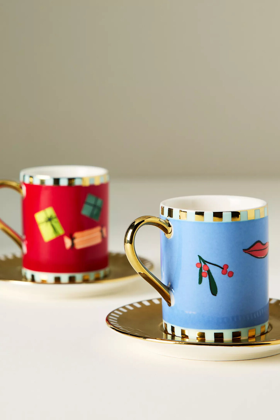 taza y platillo para espresso navideño de cerámica caroline