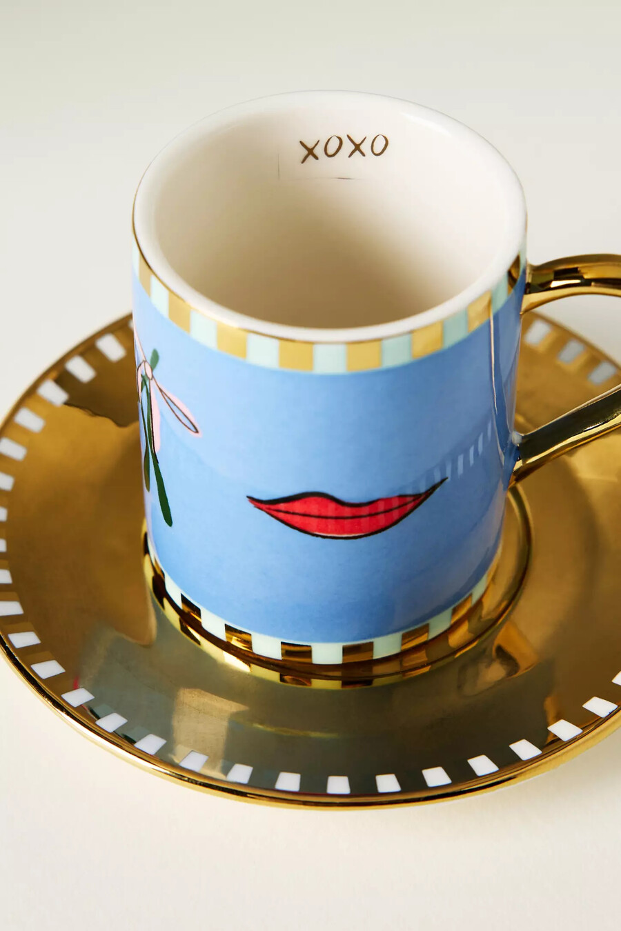 taza y platillo para espresso navideño de cerámica caroline