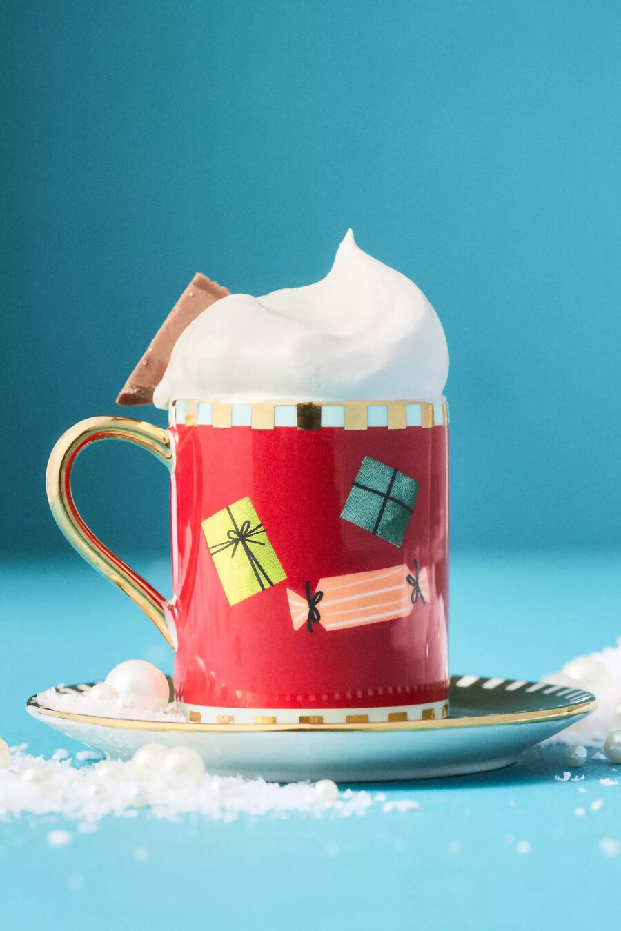 taza y platillo para espresso navideño de cerámica caroline