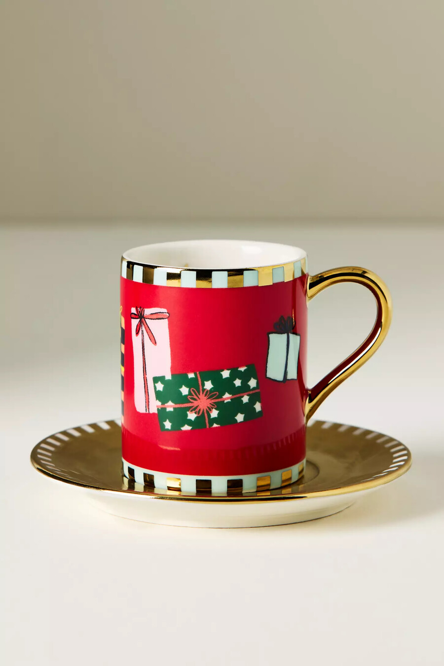 taza y platillo para espresso navideño de cerámica caroline