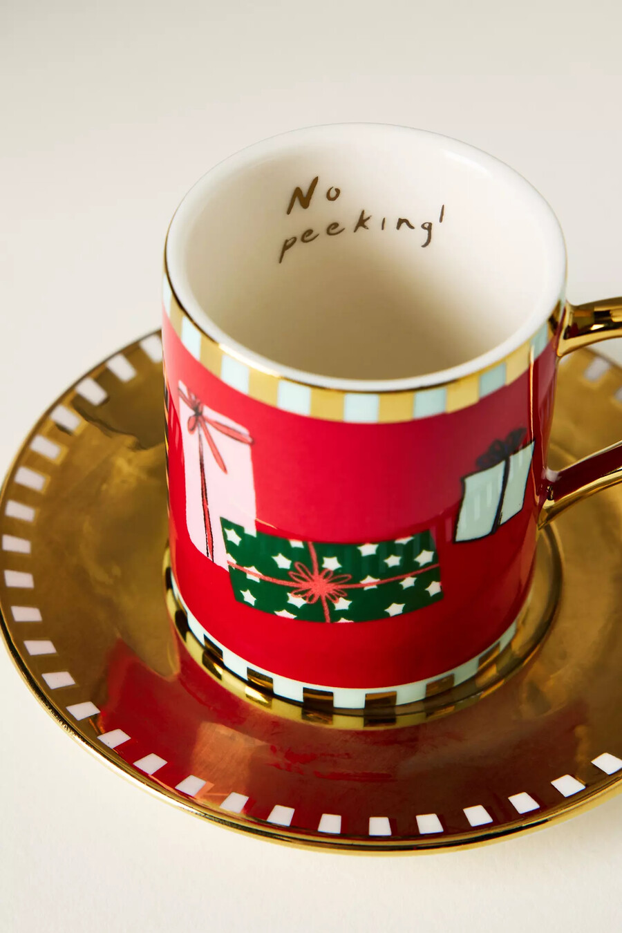 taza y platillo para espresso navideño de cerámica caroline
