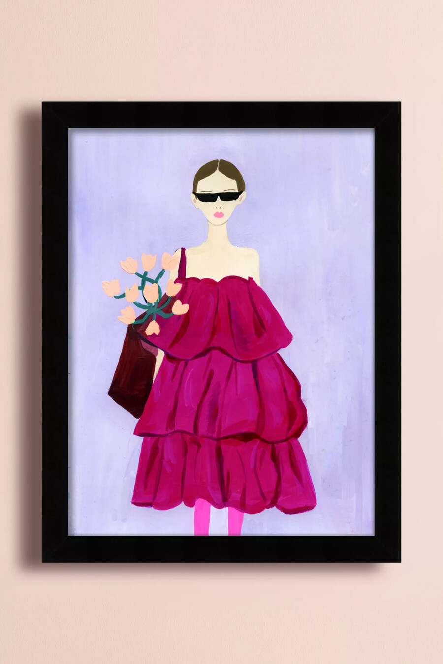 arte de pared de niña con tulipanes