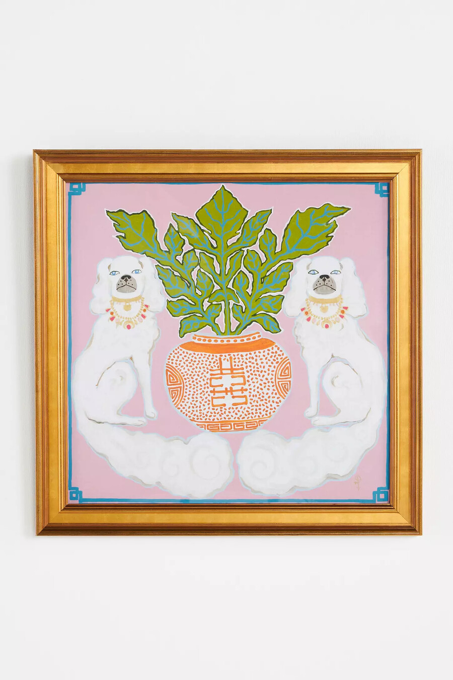perros blancos sobre pared rosa