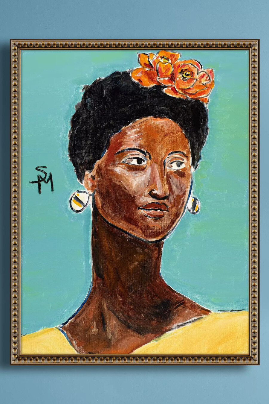 retrato con flores naranjas de sarah myers wall art