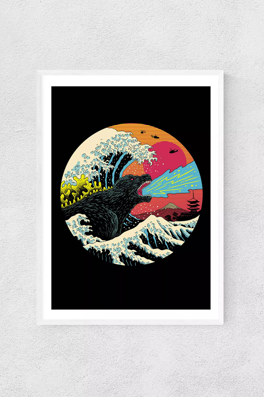 arte de pared retro wave kaiju