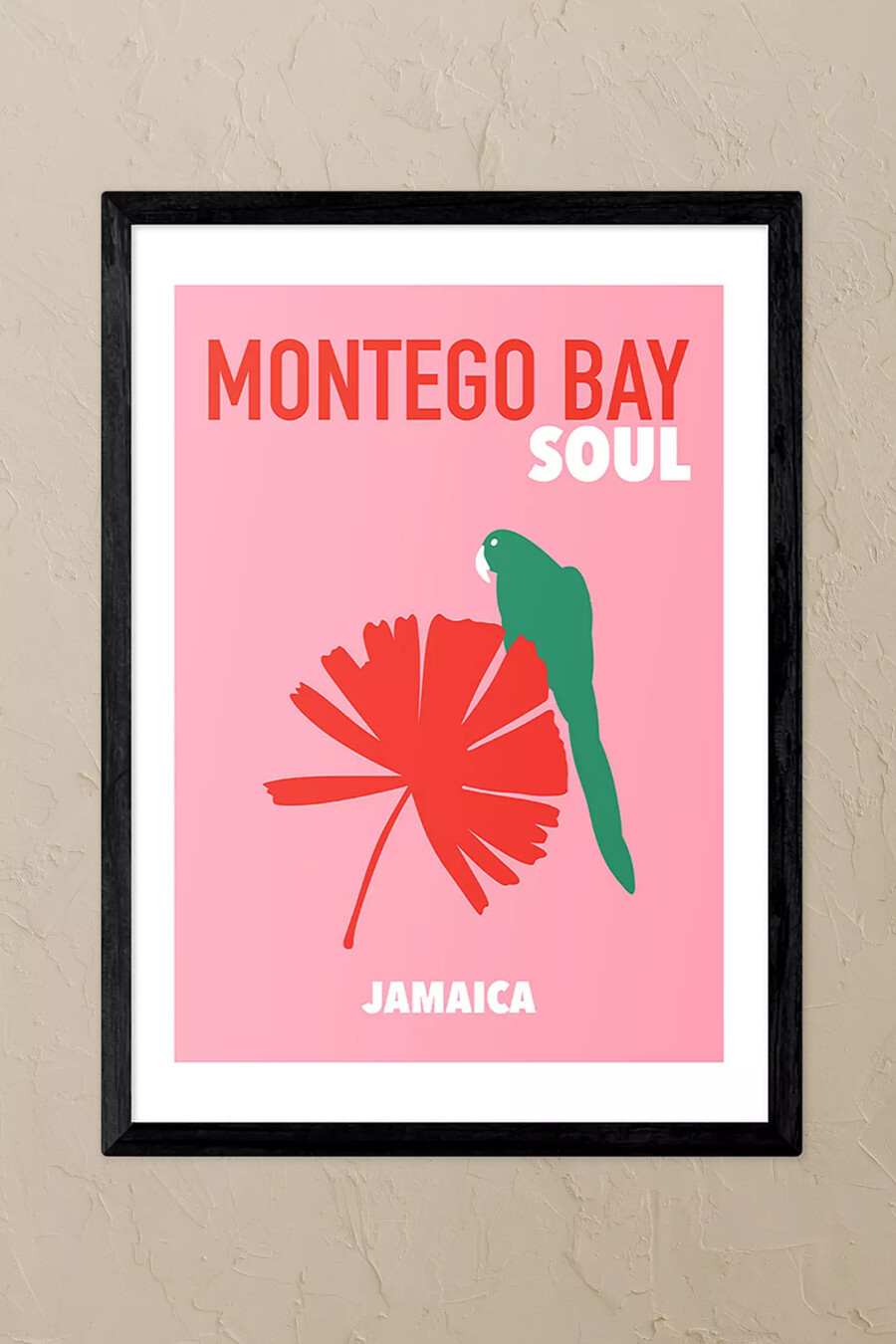 impresión artística enmarcada en negro de montego bay soul jamaica de east end prints