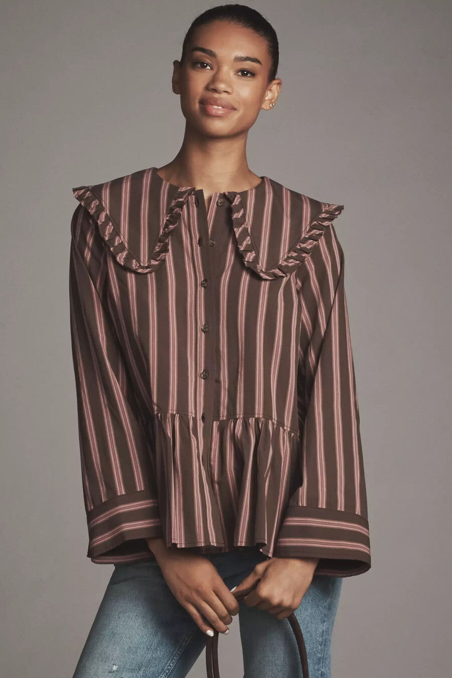 blusa de algodón con cuello y manga larga maeve