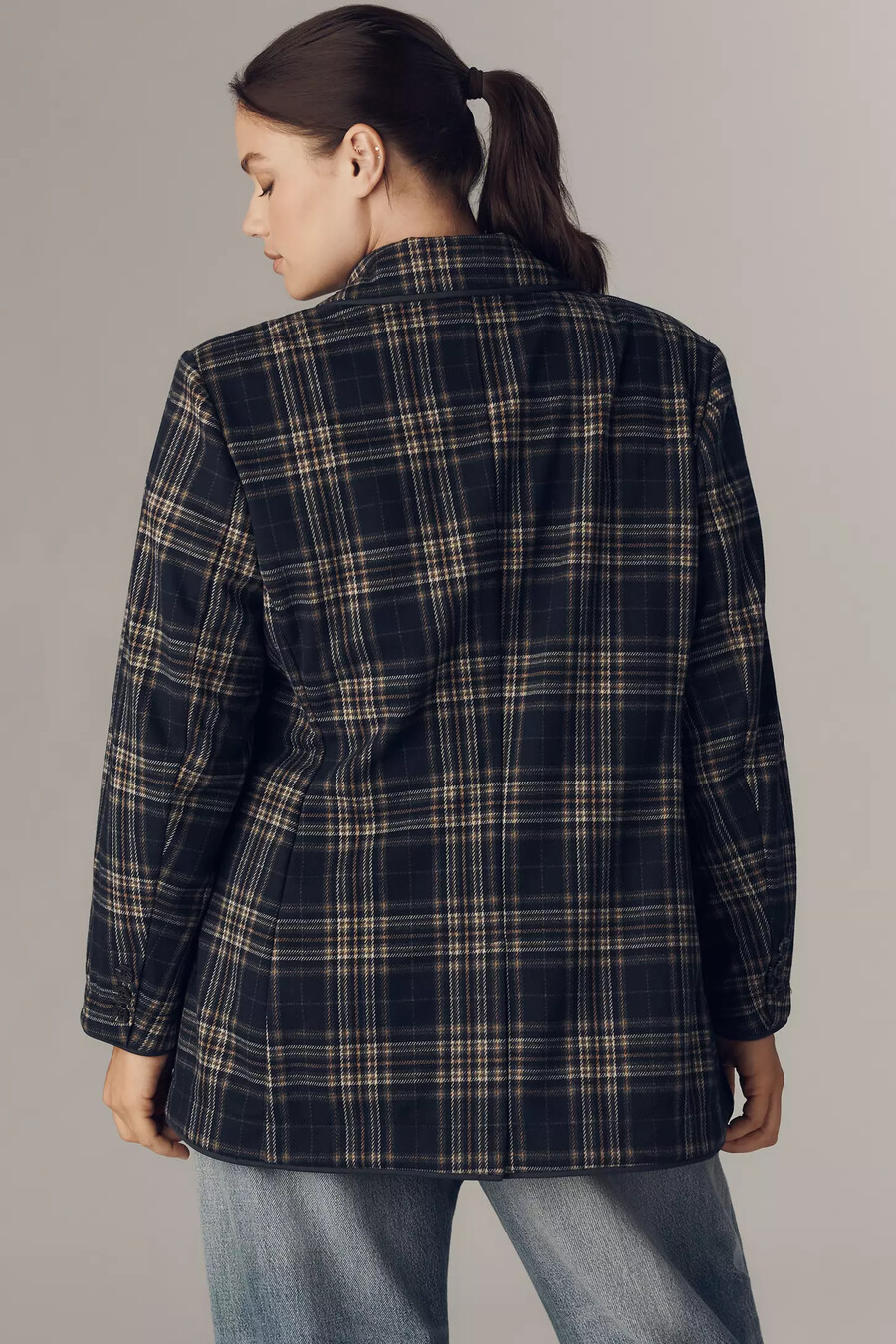 avec les filles blazer de punto con doble botonadura a cuadros