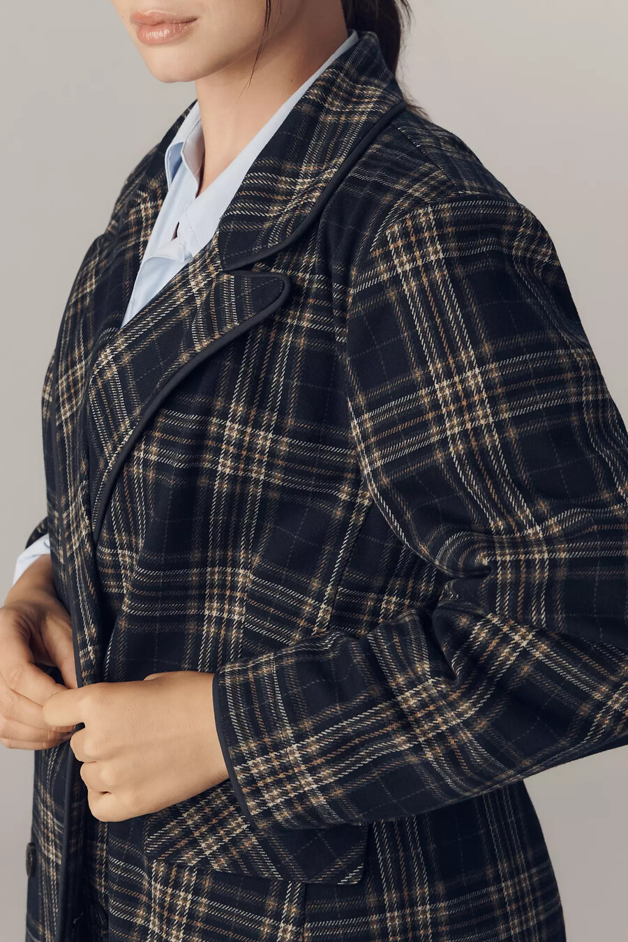 avec les filles blazer de punto con doble botonadura a cuadros