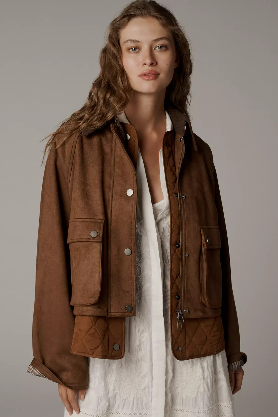 chaqueta de dos piezas de ante sintético de anthropologie